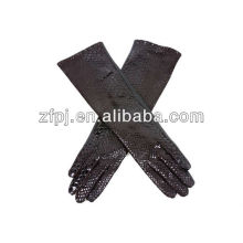 fashion long lines style elbow top sheep leather gloves with snake lines